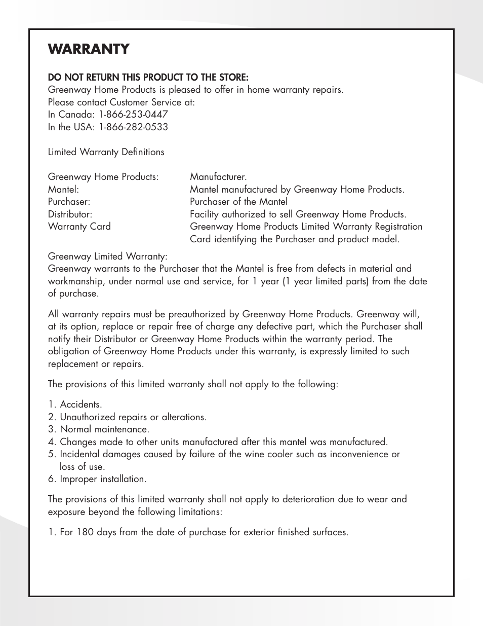 Warranty | Greenway Home Products GEF282ABL User Manual | Page 6 / 7