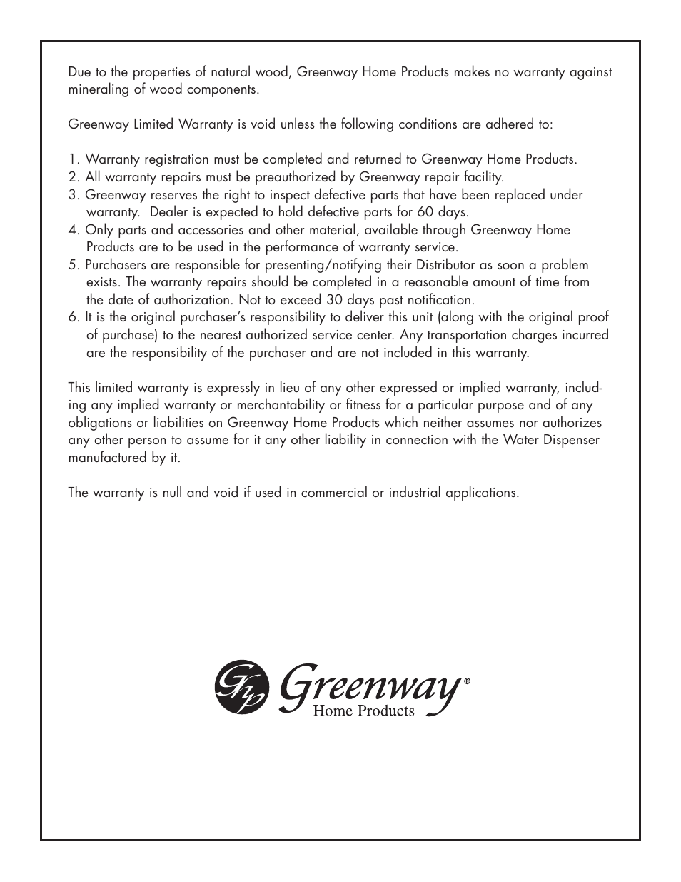 Greenway Home Products GEF282ABL User Manual | Page 7 / 7