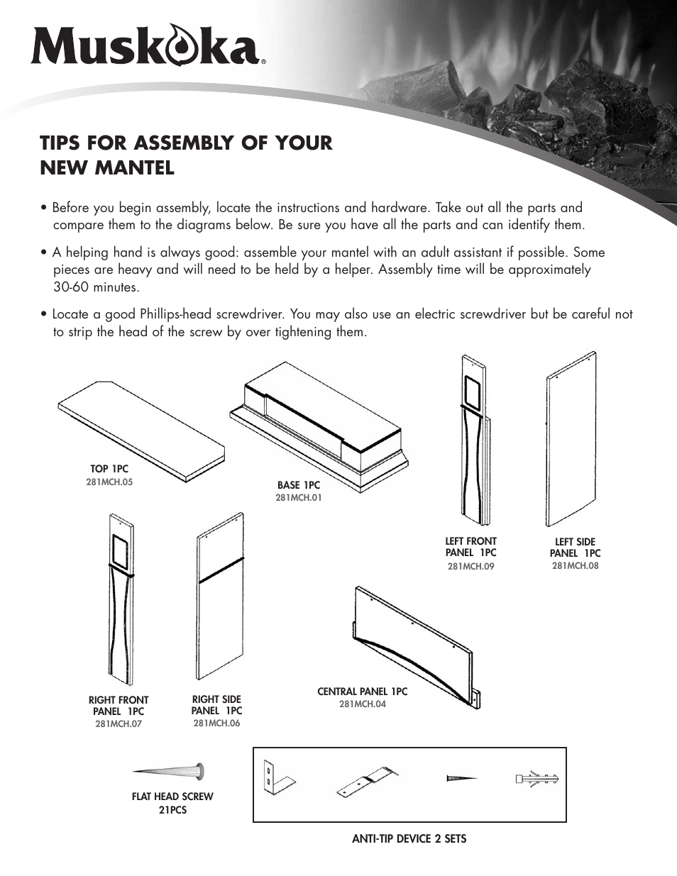 Tips for assembly of your new mantel | Greenway Home Products Vista Electric Fireplace Mantel MM281MCH User Manual | Page 2 / 7