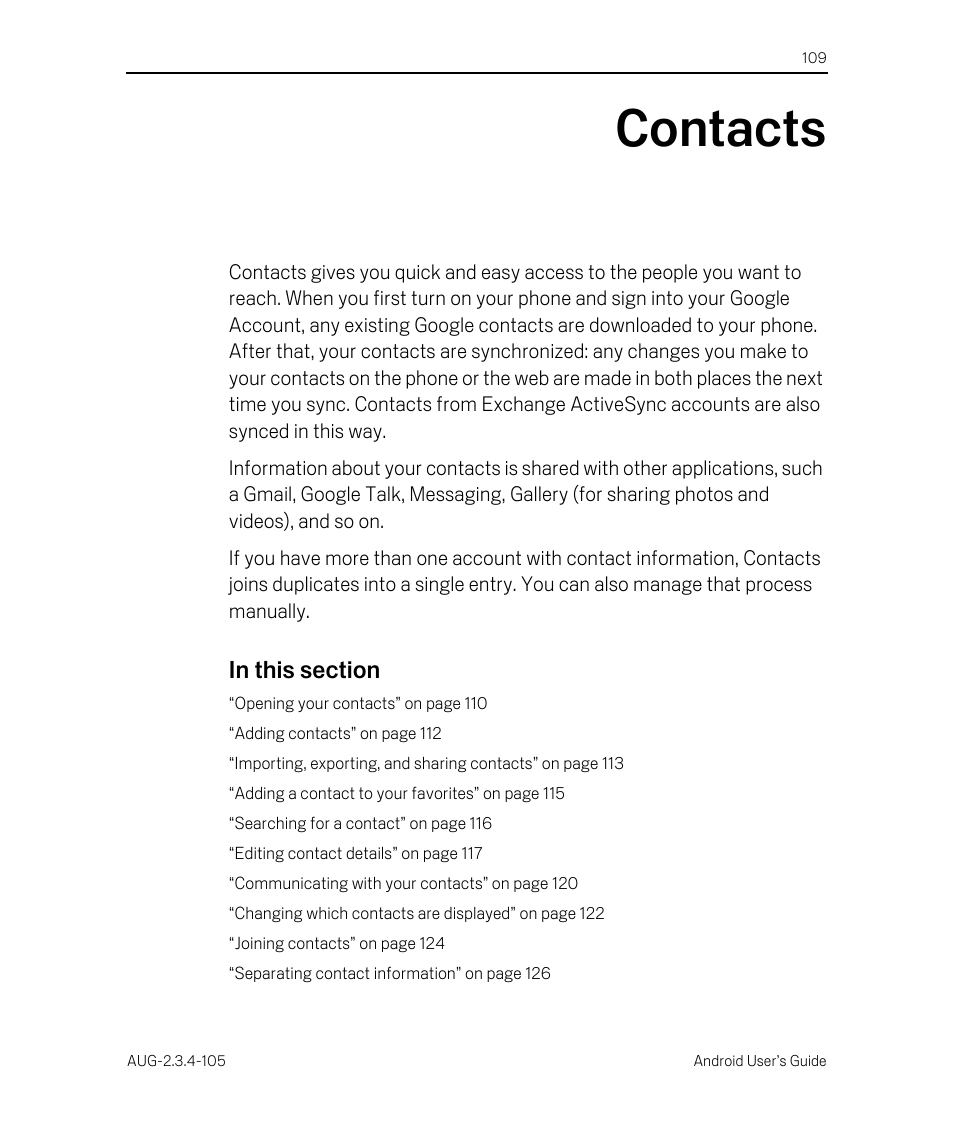 Contacts, Contacts 109 | Google ANDROID 2.3.4 User Manual | Page 109 / 384