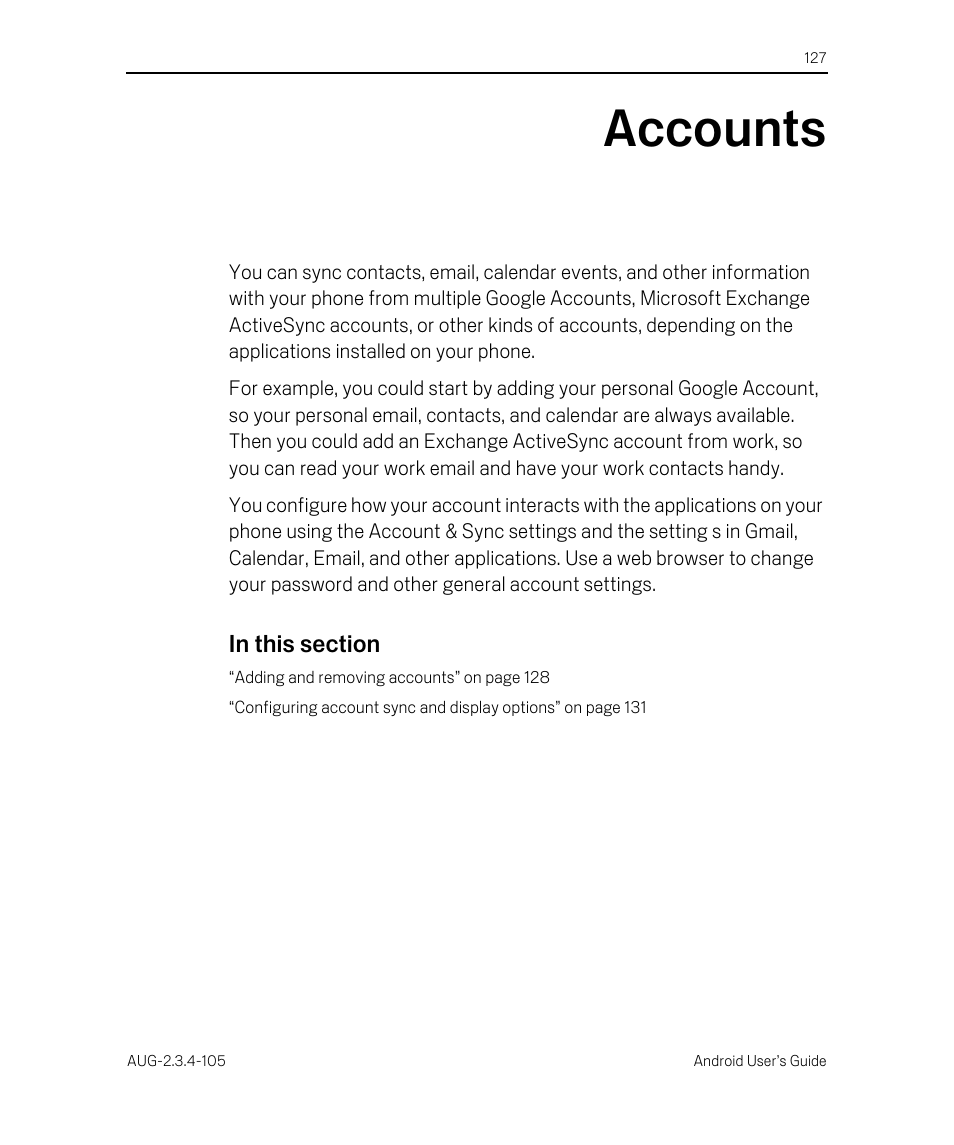 Accounts, Accounts 127 | Google ANDROID 2.3.4 User Manual | Page 127 / 384