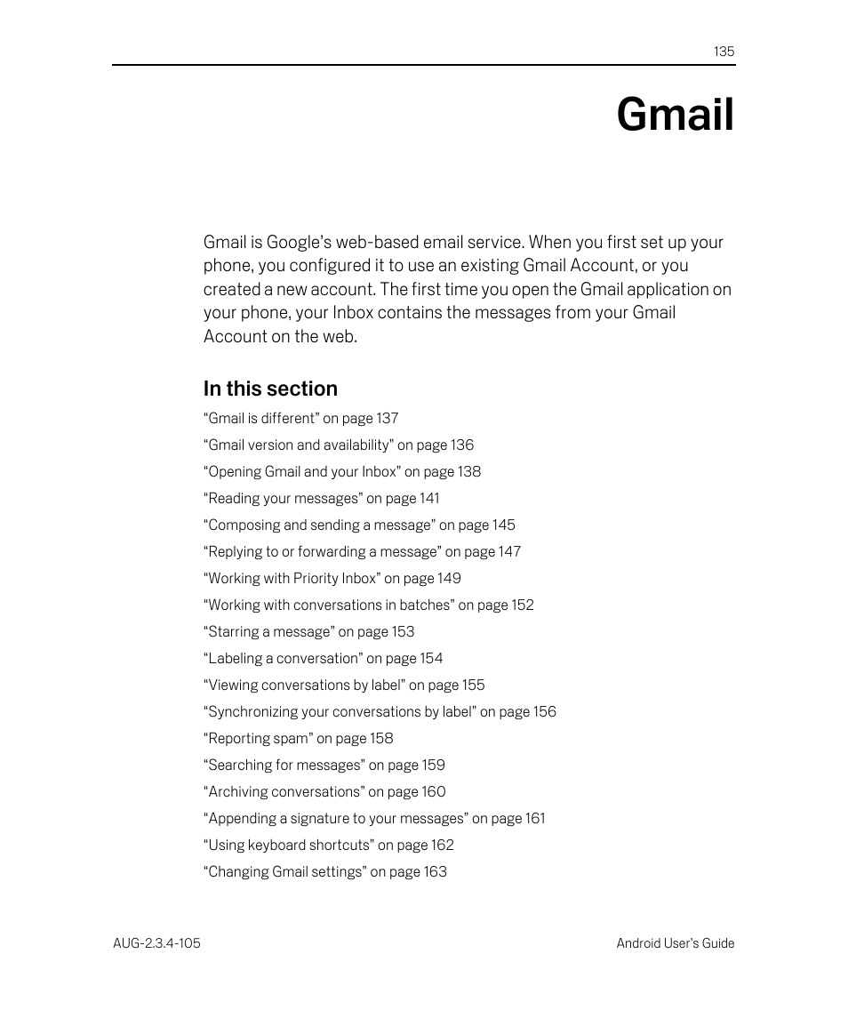 Gmail, Gmail 135 | Google ANDROID 2.3.4 User Manual | Page 135 / 384