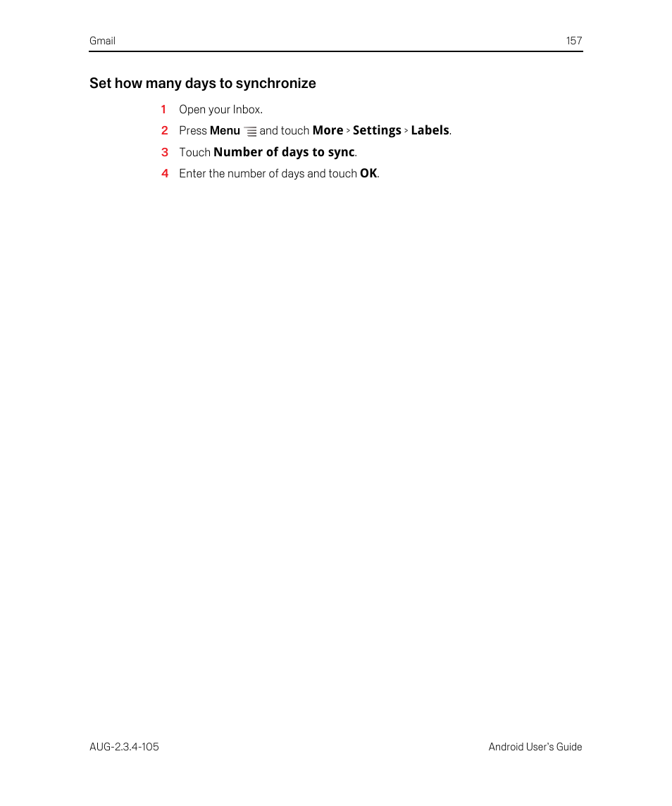 Set how many days to synchronize | Google ANDROID 2.3.4 User Manual | Page 157 / 384