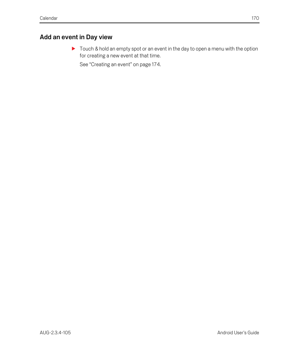 Add an event in day view | Google ANDROID 2.3.4 User Manual | Page 170 / 384