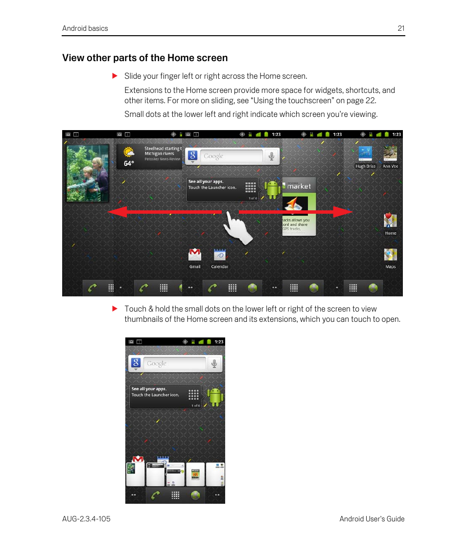 View other parts of the home screen | Google ANDROID 2.3.4 User Manual | Page 21 / 384