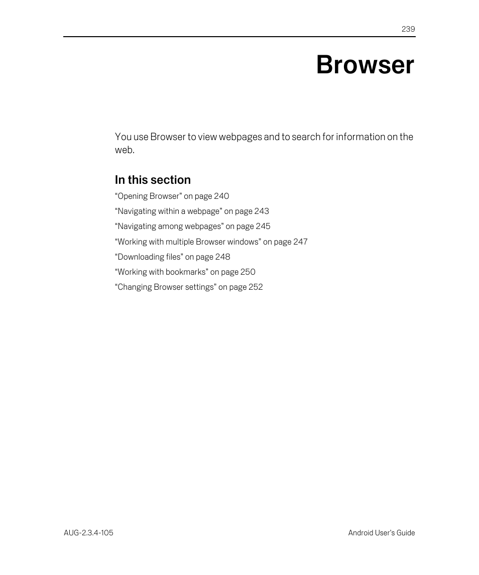 Browser, Browser 239 | Google ANDROID 2.3.4 User Manual | Page 239 / 384