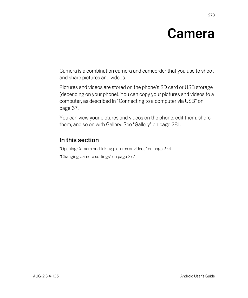 Camera, Camera 273 | Google ANDROID 2.3.4 User Manual | Page 273 / 384