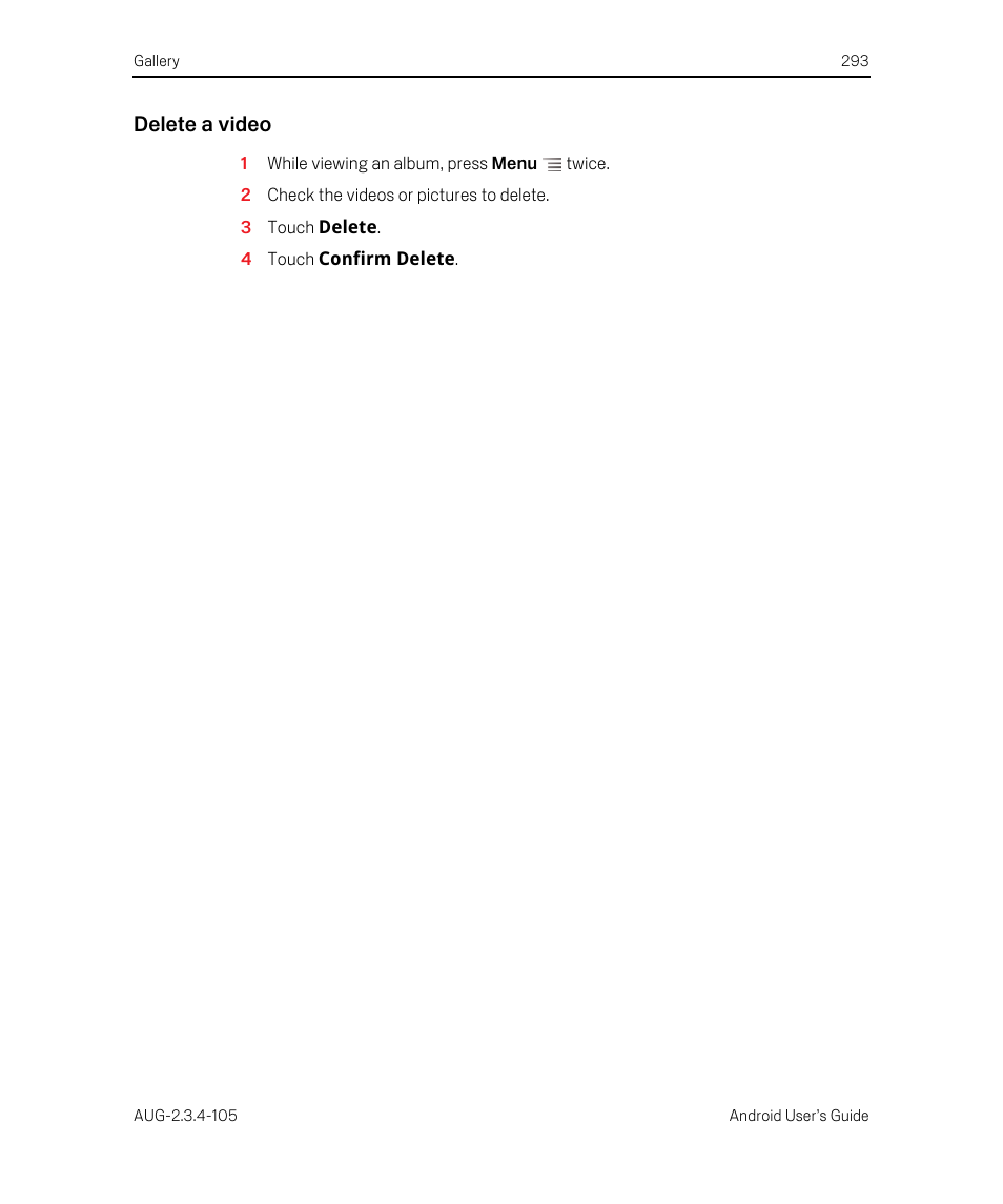 Delete a video | Google ANDROID 2.3.4 User Manual | Page 293 / 384