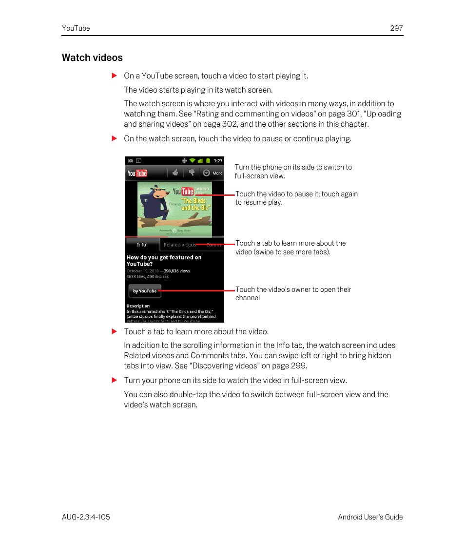 Watch videos | Google ANDROID 2.3.4 User Manual | Page 297 / 384