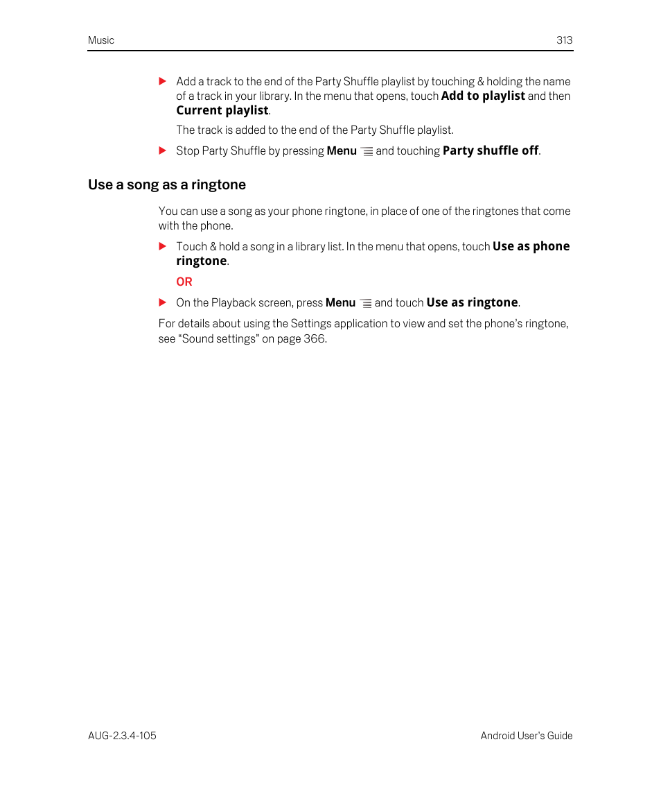 Use a song as a ringtone | Google ANDROID 2.3.4 User Manual | Page 313 / 384