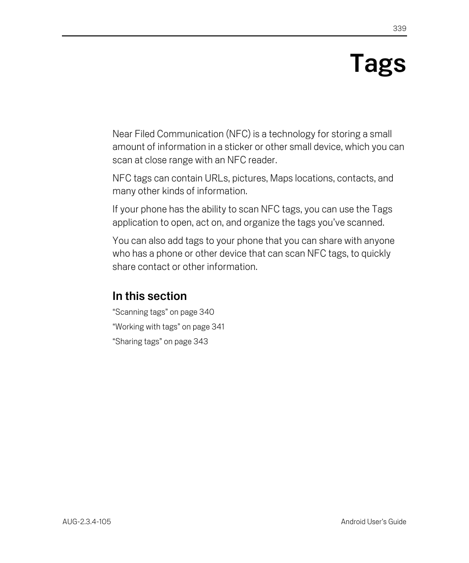 Tags, Tags 339 | Google ANDROID 2.3.4 User Manual | Page 339 / 384