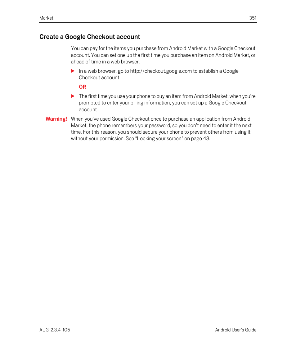 Create a google checkout account | Google ANDROID 2.3.4 User Manual | Page 351 / 384