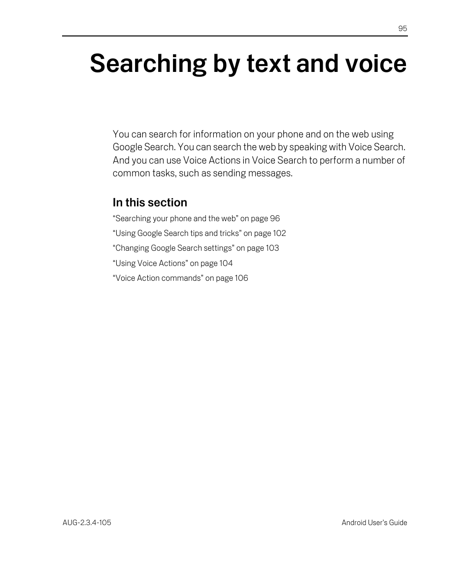 Searching by text and voice, Searching by text and voice 95 | Google ANDROID 2.3.4 User Manual | Page 95 / 384