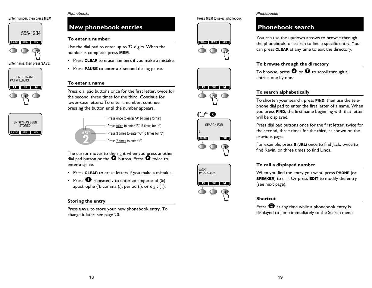 New phonebook entries, Phonebook search | GN Netcom E2555 User Manual | Page 11 / 25