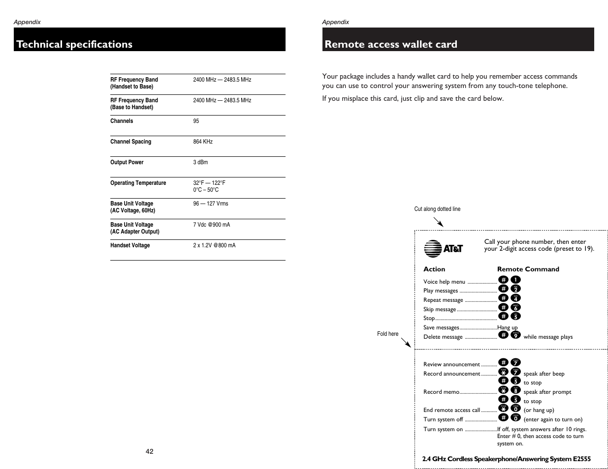 Remote access wallet card, Technical specifications | GN Netcom E2555 User Manual | Page 23 / 25