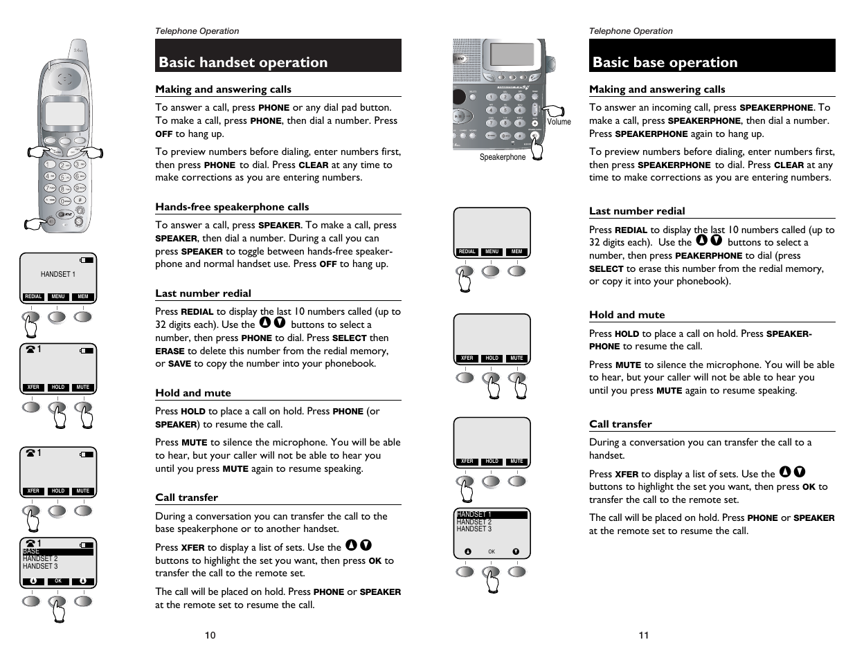 Basic handset operation, Basic base operation | GN Netcom E2555 User Manual | Page 7 / 25