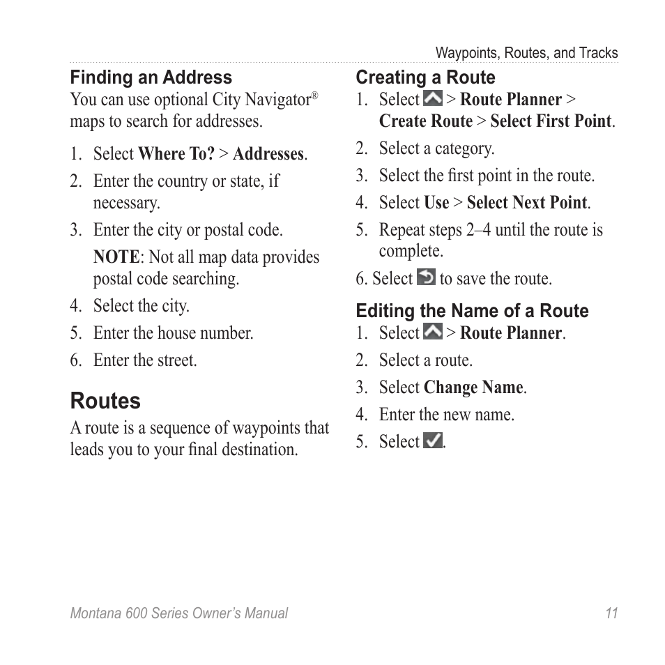 Routes | Garmin montana 600 User Manual | Page 15 / 70