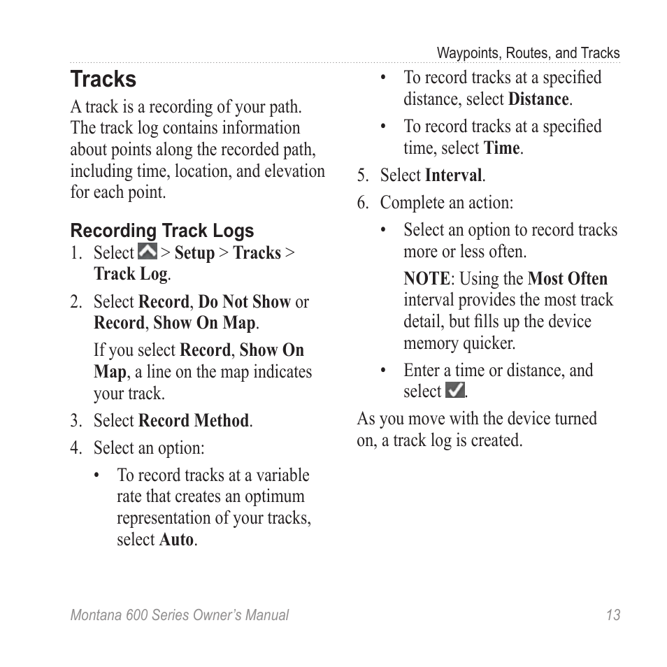 Tracks, Record a track | Garmin montana 600 User Manual | Page 17 / 70