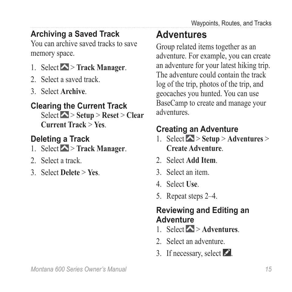 Adventures | Garmin montana 600 User Manual | Page 19 / 70