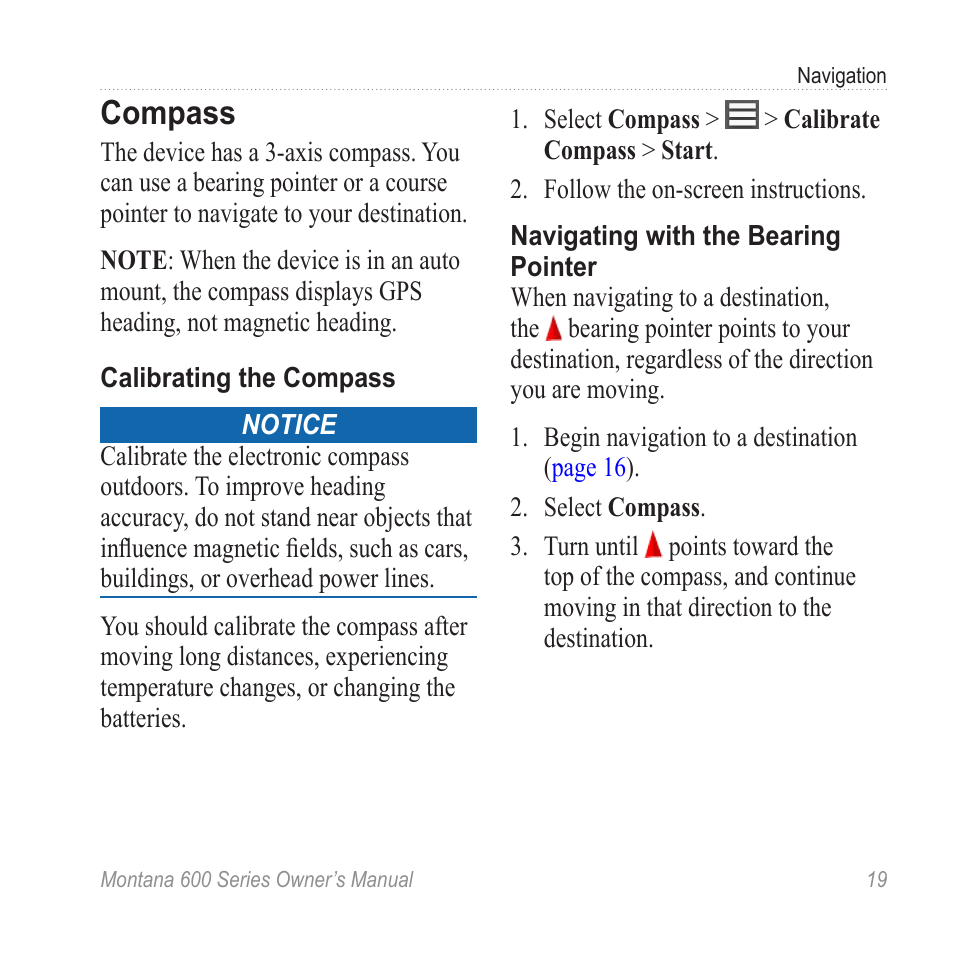 Compass, Calibrate the compass, Or compass | Garmin montana 600 User Manual | Page 23 / 70