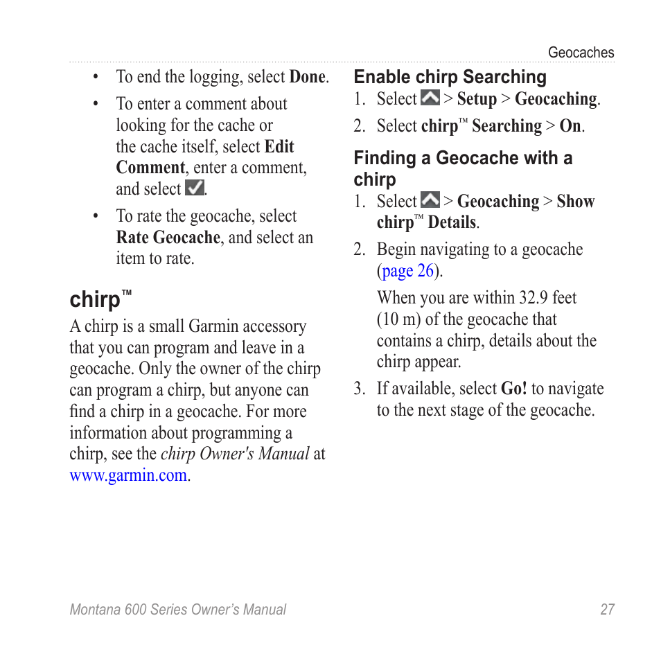 Chirp | Garmin montana 600 User Manual | Page 31 / 70