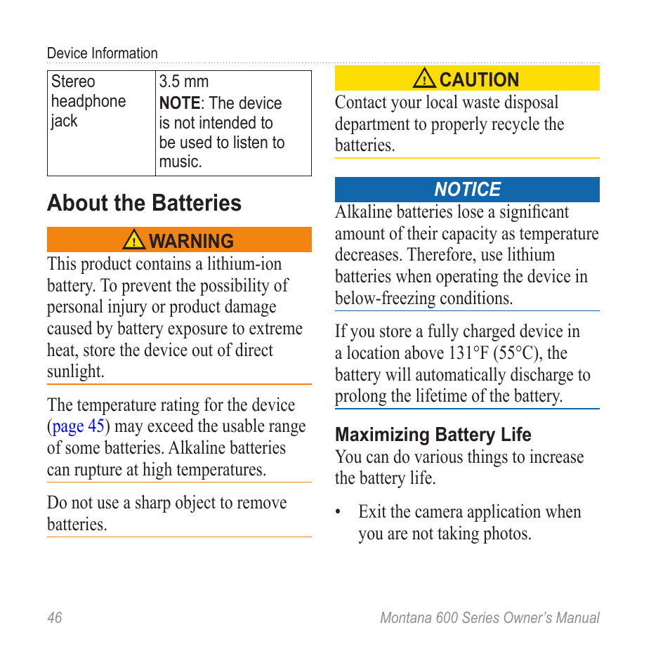 About the batteries | Garmin montana 600 User Manual | Page 50 / 70
