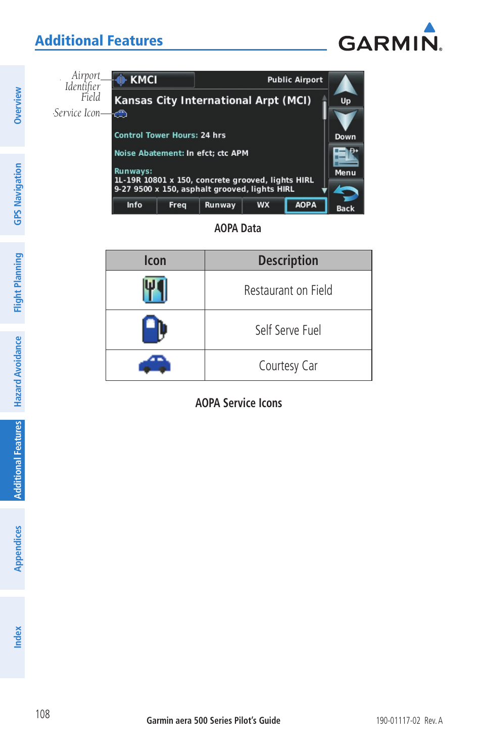 Additional features | Garmin aera 500 User Manual | Page 120 / 202