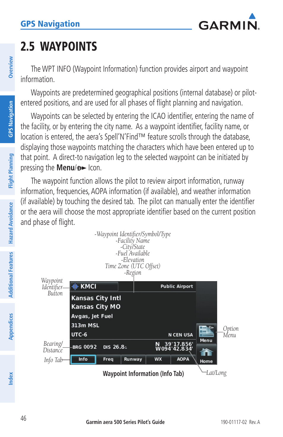 5 waypoints, Gps navigation | Garmin aera 500 User Manual | Page 58 / 202