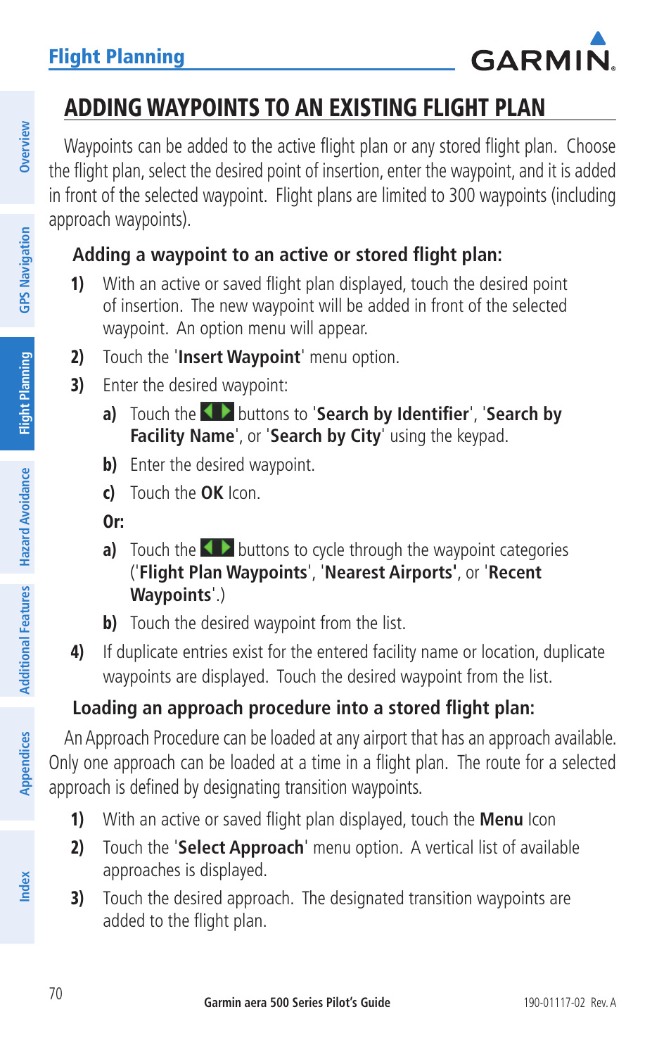 Adding waypoints to an existing flight plan, Flight planning | Garmin aera 500 User Manual | Page 82 / 202