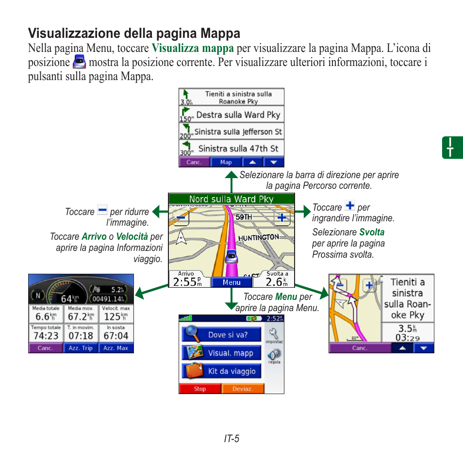 Visualizzazione della pagina mappa | Garmin nuvi 350 EN User Manual | Page 23 / 92