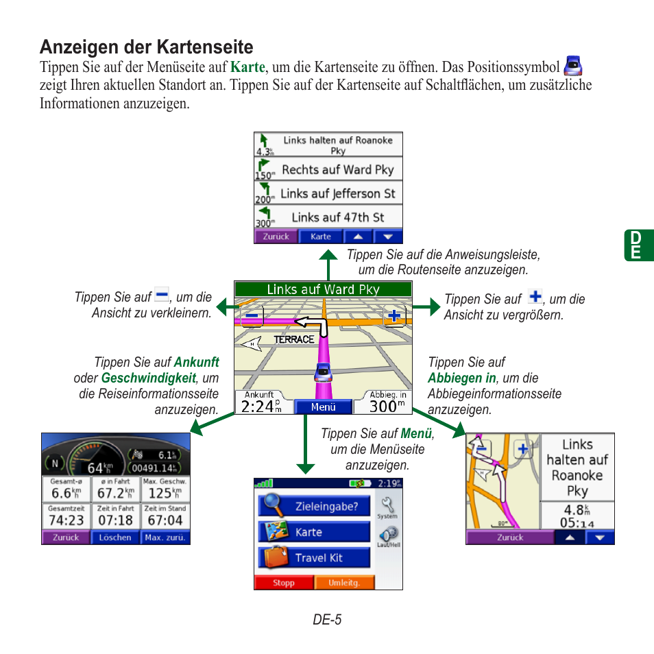 Anzeigen der kartenseite | Garmin nuvi 350 EN User Manual | Page 31 / 92