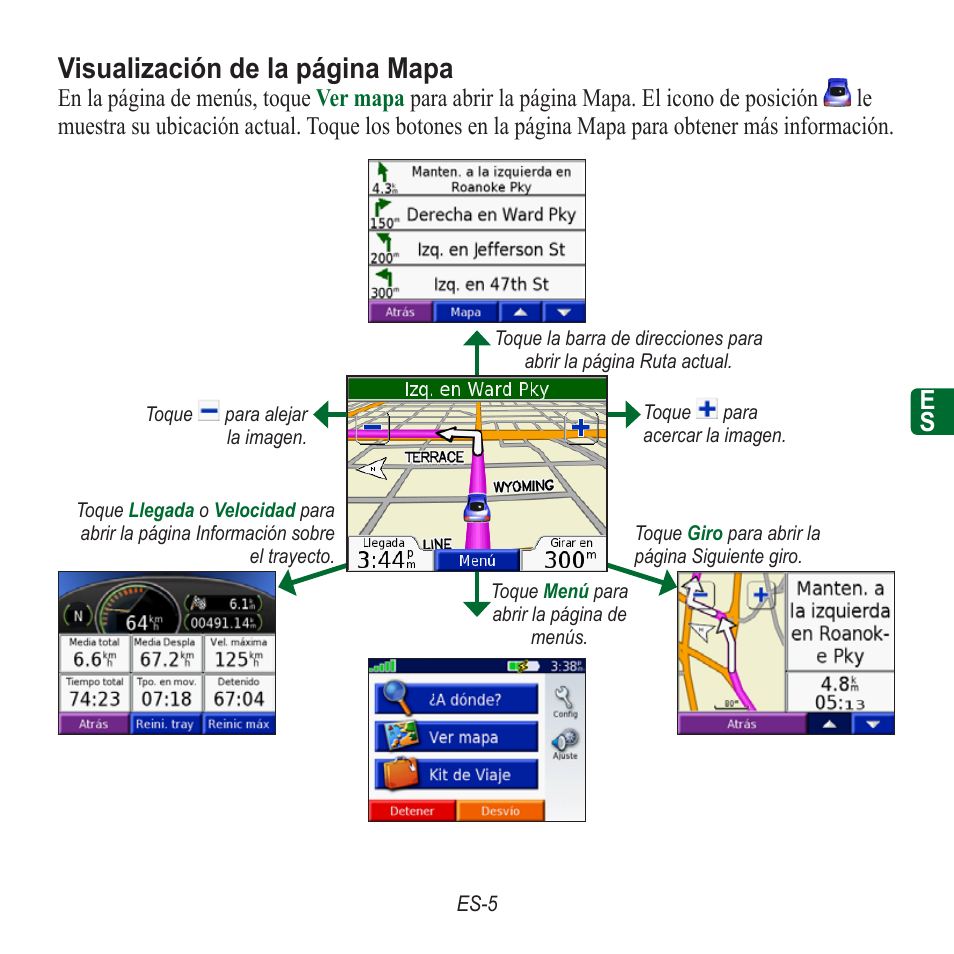 Visualización de la página mapa | Garmin nuvi 350 EN User Manual | Page 39 / 92