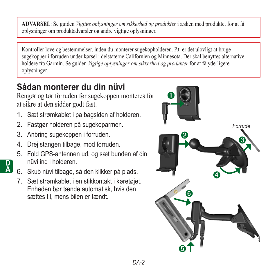 Sådan monterer du din nüvi | Garmin nuvi 350 EN User Manual | Page 60 / 92