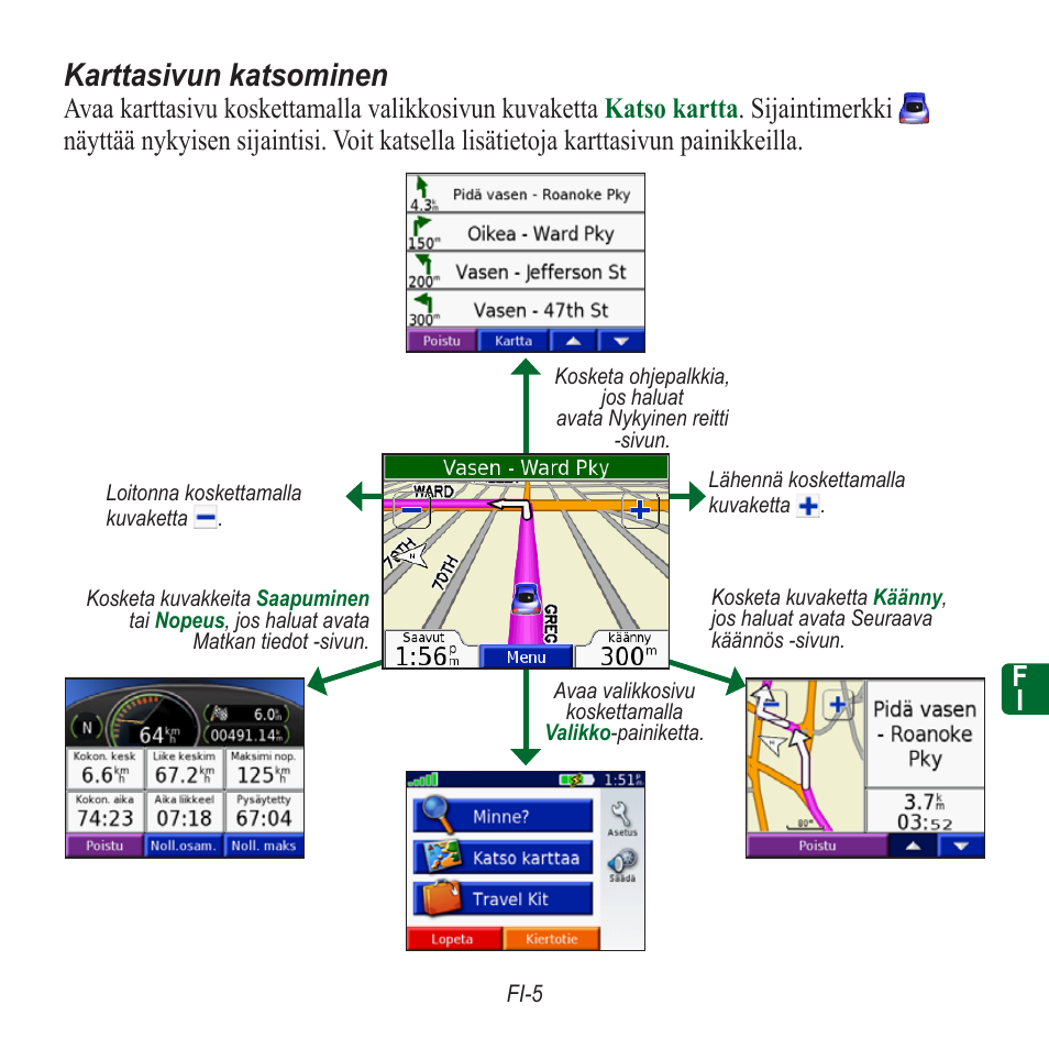 Karttasivun katsominen | Garmin nuvi 350 EN User Manual | Page 71 / 92