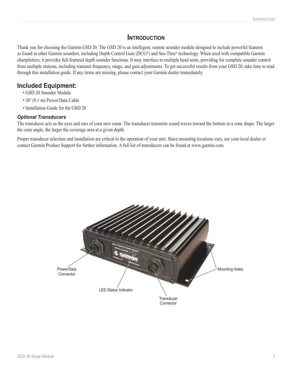 Included equipment | Garmin GSD-20 User Manual | Page 3 / 12