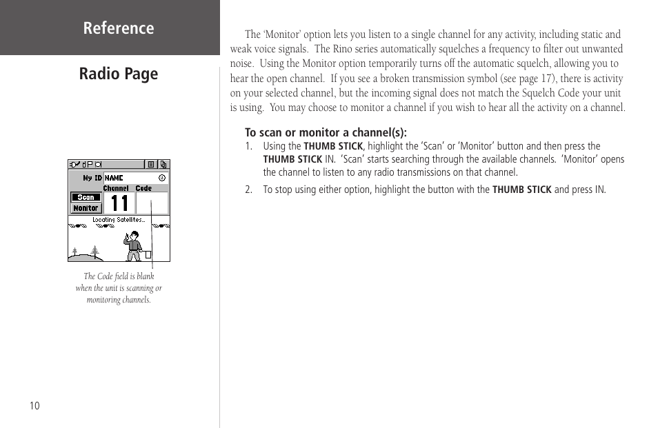 Reference, Radio page | Garmin Rino 130 User Manual | Page 24 / 130