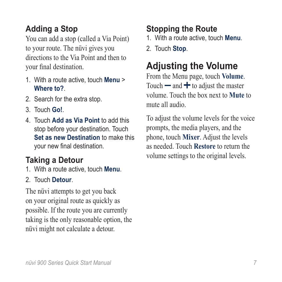 Adjusting the volume | Garmin Nuvi 900 User Manual | Page 9 / 16