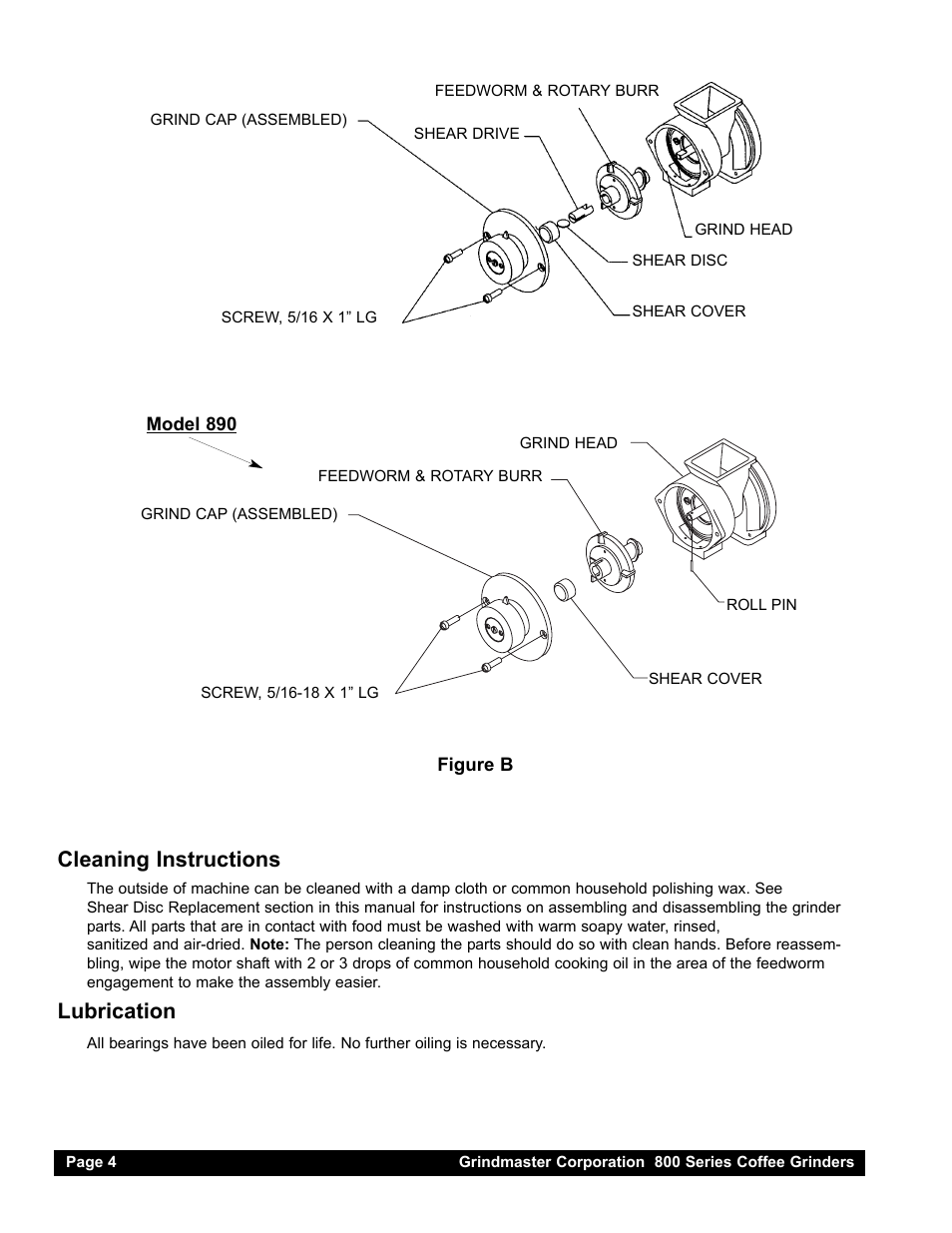 Cleaning instructions, Lubrication | Grindmaster 890 User Manual | Page 4 / 8