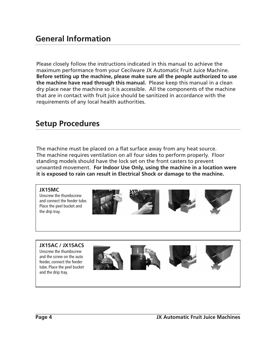 General information, Setup procedures | Grindmaster JX45AF User Manual | Page 4 / 10