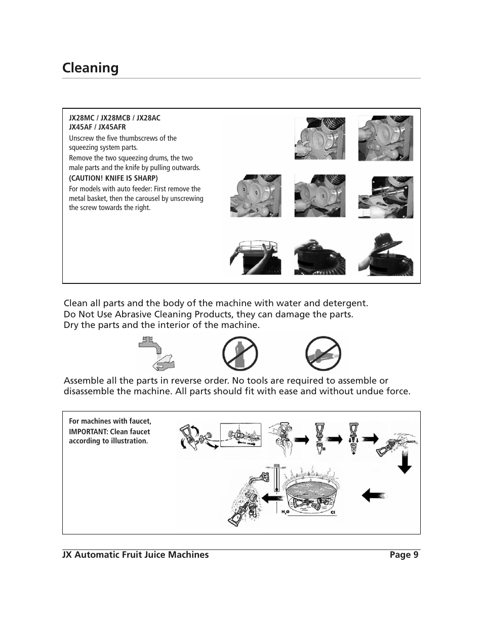 Cleaning | Grindmaster JX45AF User Manual | Page 9 / 10
