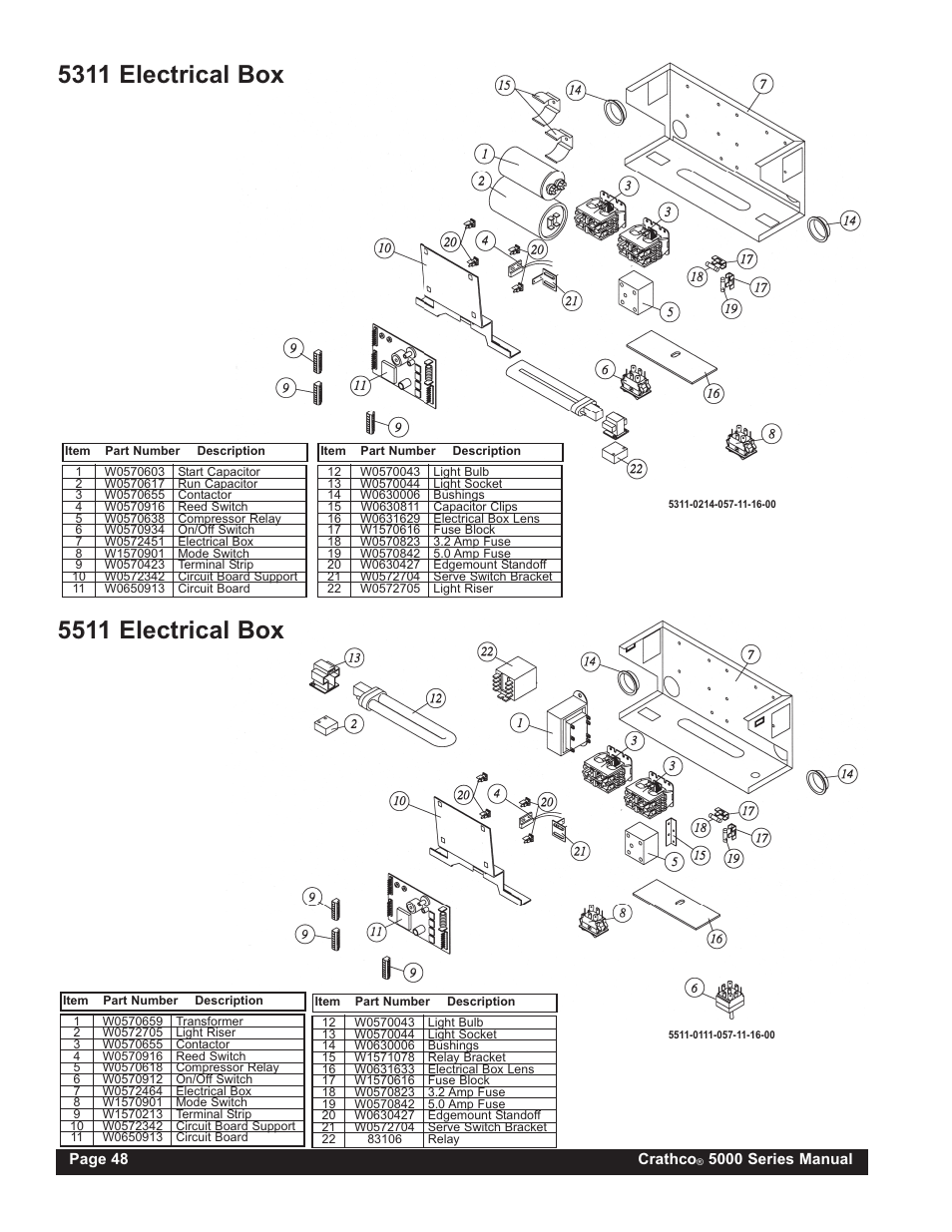 5511 electrical box, 5311 electrical box | Grindmaster CRATHCO 5941 User Manual | Page 48 / 72