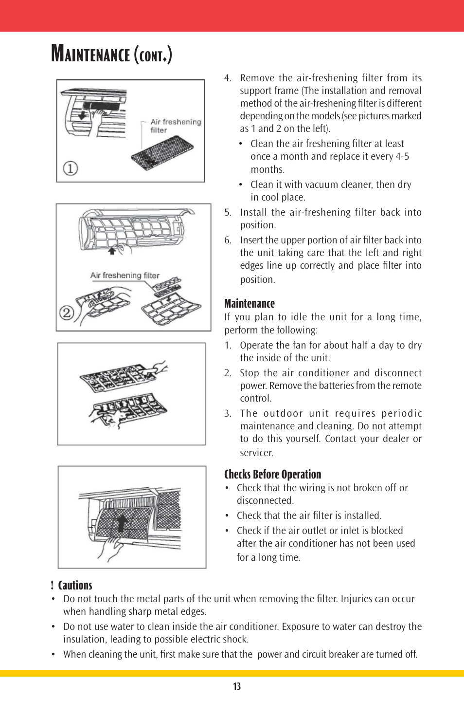 Aintenance, Cont | Goodmans Split-System Room Air Conditioner GMSG User Manual | Page 13 / 16