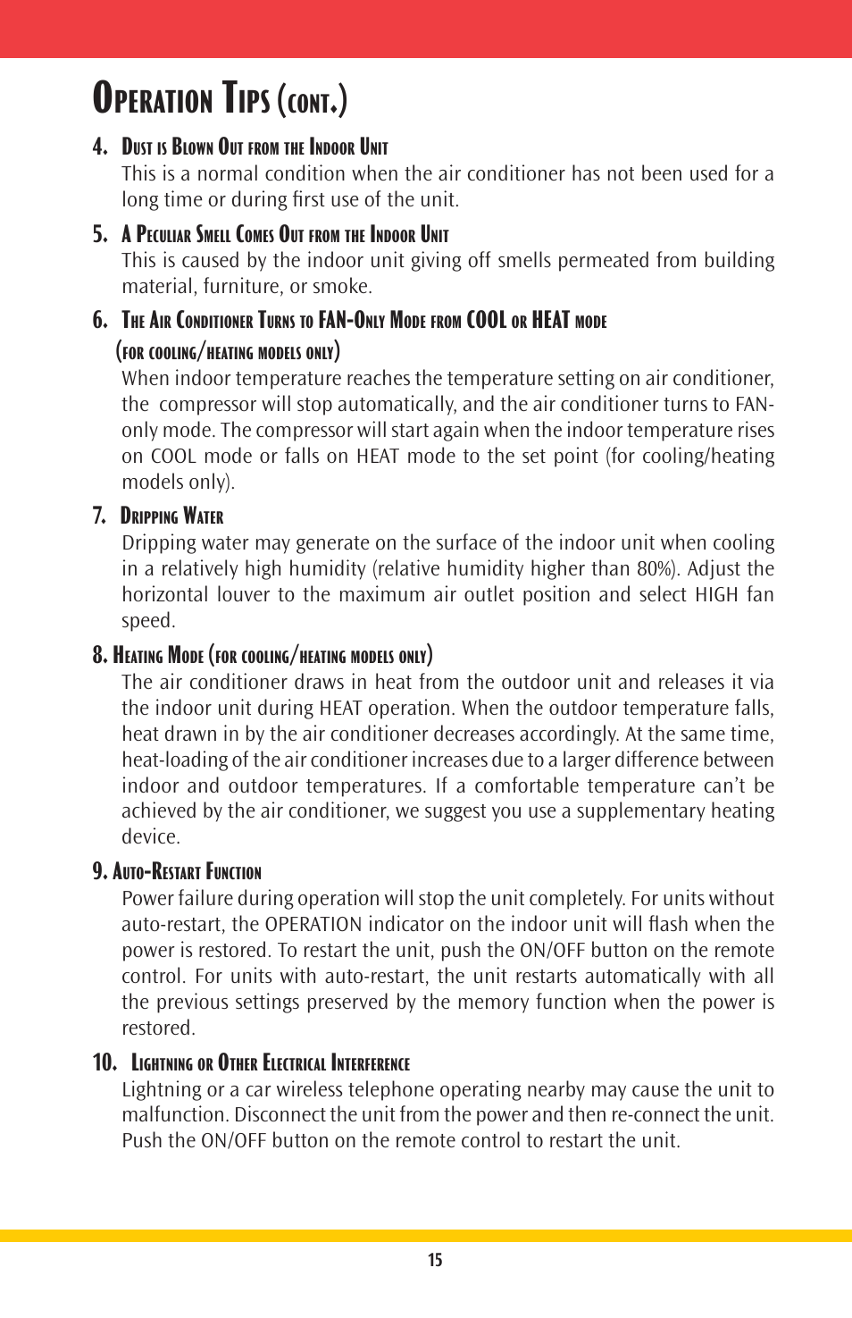 Peration, Cont | Goodmans Split-System Room Air Conditioner GMSG User Manual | Page 15 / 16