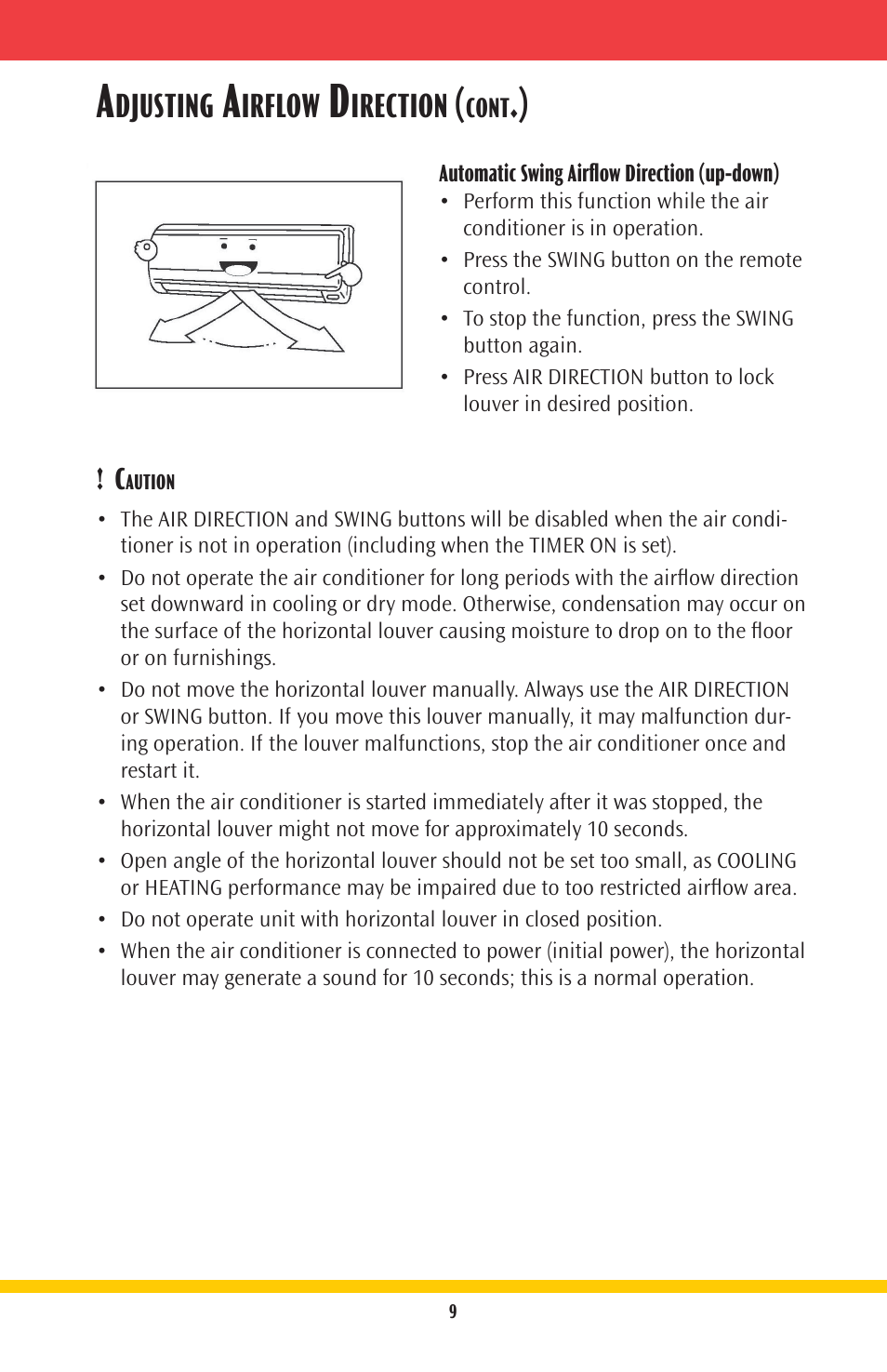 Djusting, Irflow, Irection | Goodmans Split-System Room Air Conditioner GMSG User Manual | Page 9 / 16