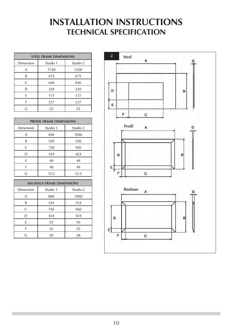 Installation instructions, Technical specification | Stovax STUDIO 8700CFCHEC User Manual | Page 10 / 33