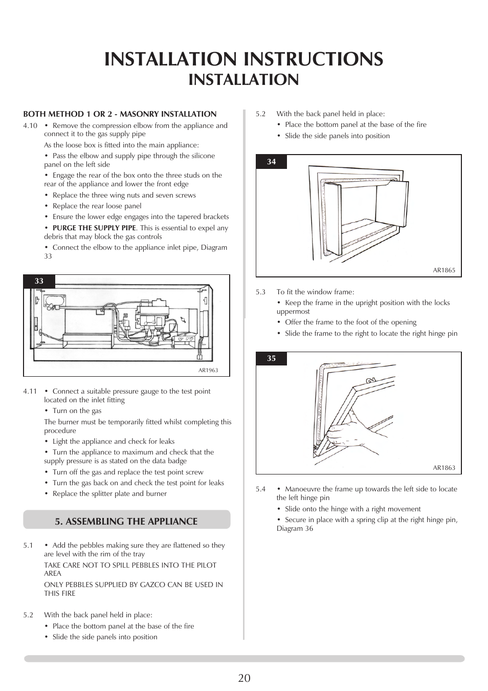 Installation instructions, Installation, Assembling the appliance | Stovax STUDIO 8700CFCHEC User Manual | Page 20 / 33