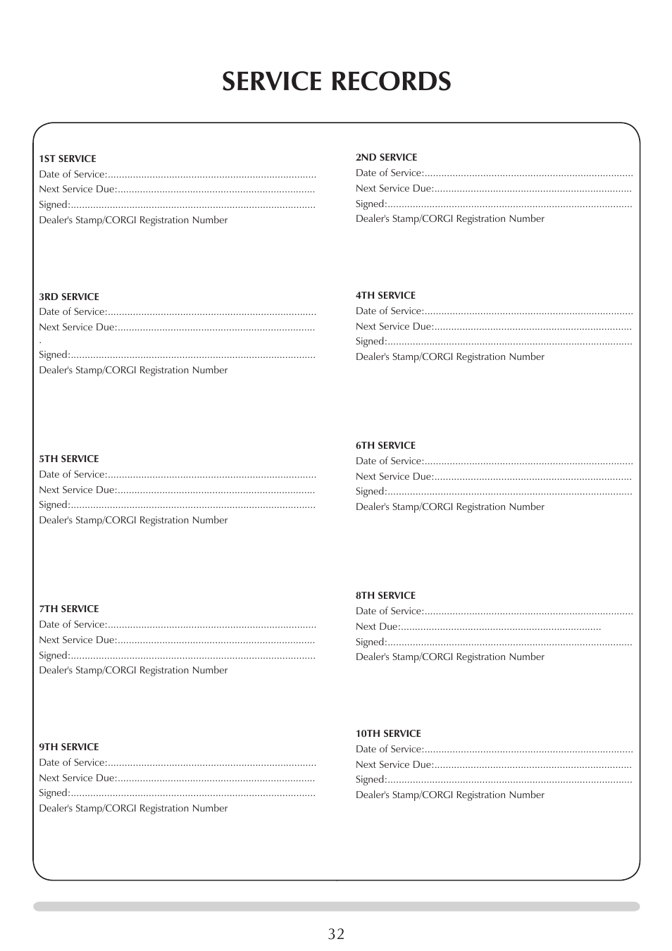 Service records | Stovax STUDIO 8700CFCHEC User Manual | Page 32 / 33