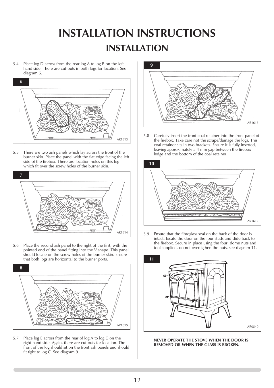 Installation instructions, Installation | Stovax 705088 User Manual | Page 12 / 23