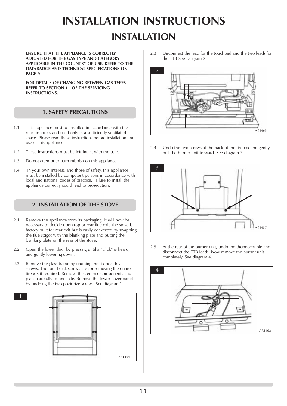 Installation instructions, Installation, Installation of the stove 1. safety precautions | Stovax F40 User Manual | Page 11 / 24