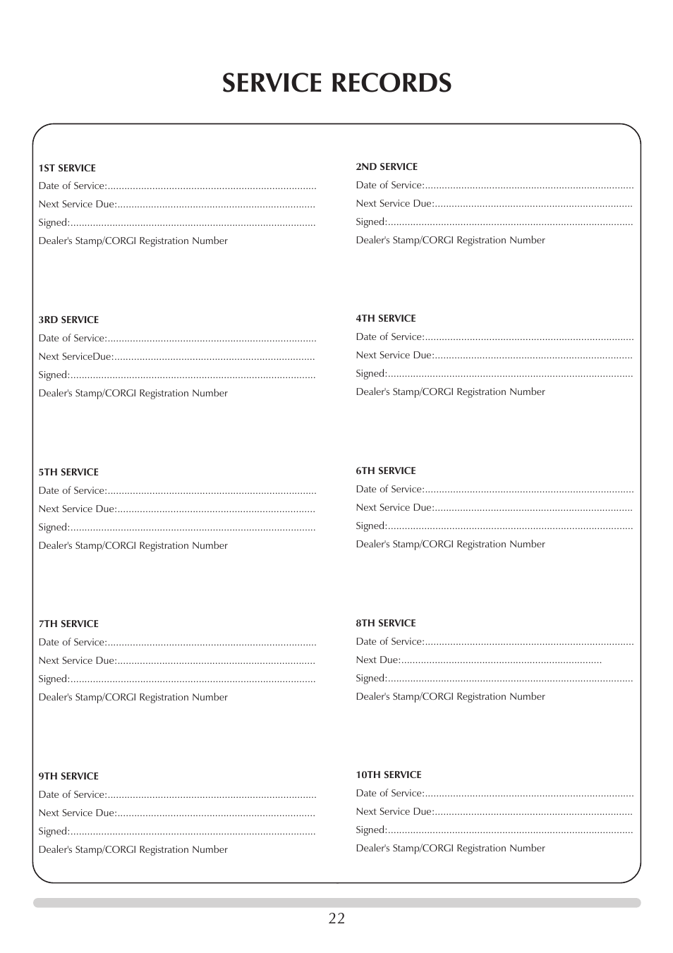 Service records | Stovax F40 User Manual | Page 22 / 24